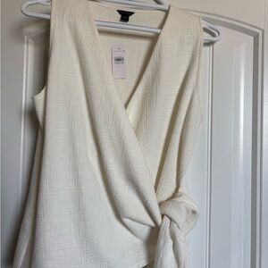 Ann Taylor Cream Sleeveless Wrap Blouse